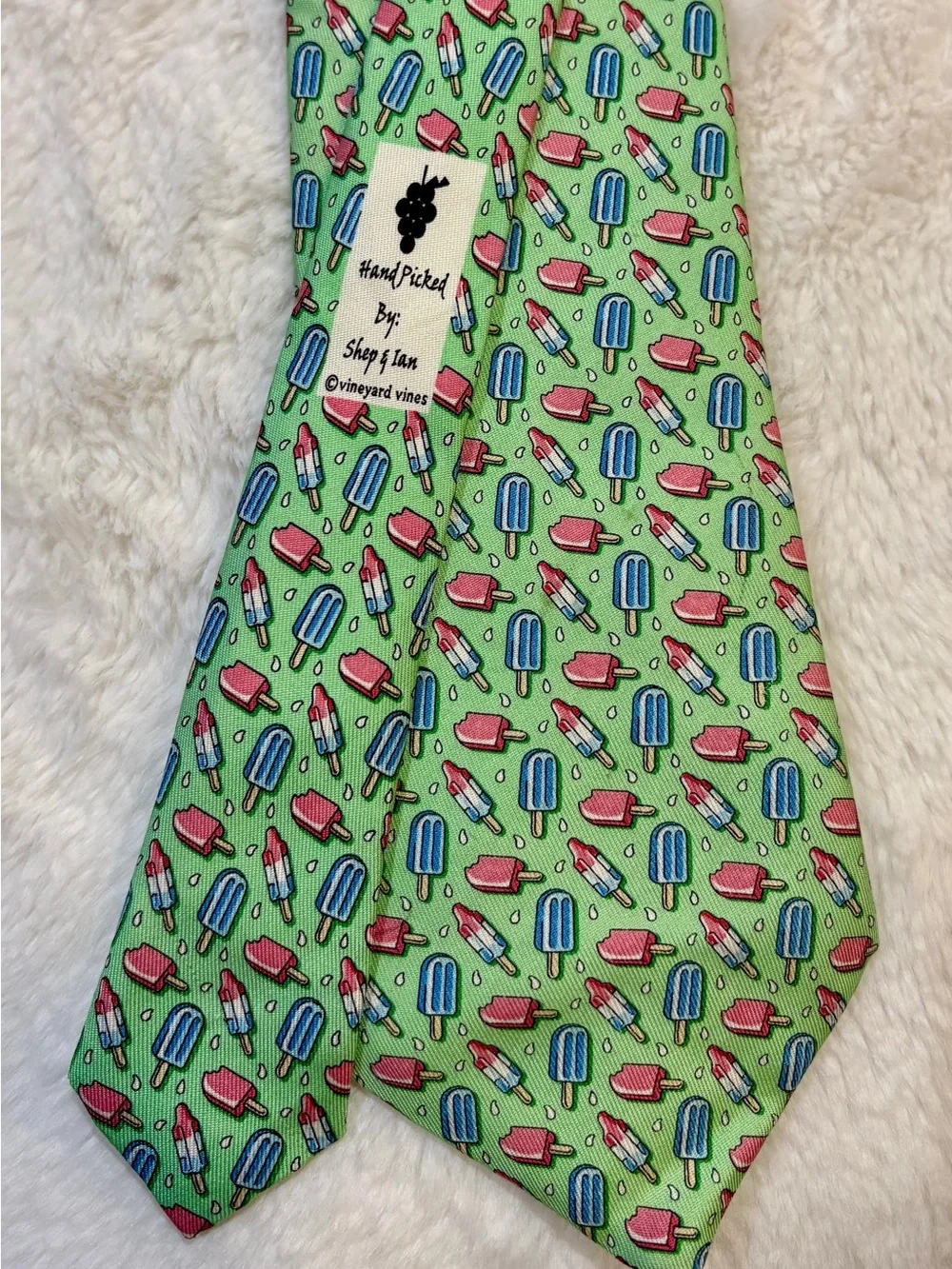 Vineyard Vines Patriotic Green Tie with Pink and Blue Popsicle Print Novelty Tie - Picture 6 of 7